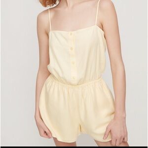 Aritzia Sunday Best Linen Makenna Romper Sweet Cream Yellow